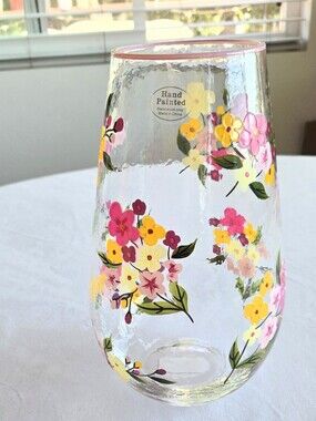 Hand Painted Floral Vase 10"X4"X6" Gifts Home Decor Centerpiece New